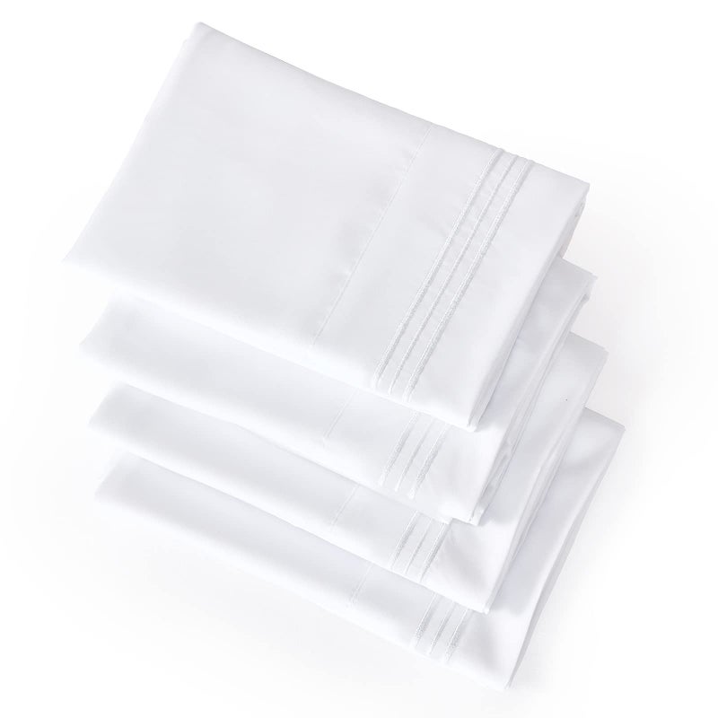 YIYEA Pillow Cases Standard Size Set of 4  Ultra Soft 1800TC Hotel Quality Double Brushed Microfiber Embroidered Pillowcases  Envelope Closure  Fade Resistant (20""x26""  White) - Image 2